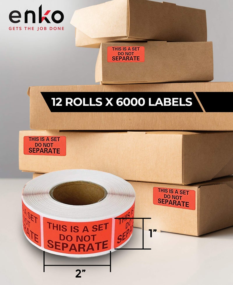 enKo Products enKo This is a Set, do not Separate Packaging Labels (1 x 2 inches) Fluorescent Red Label (12 Rolls, 6000 Labels) - Image 2